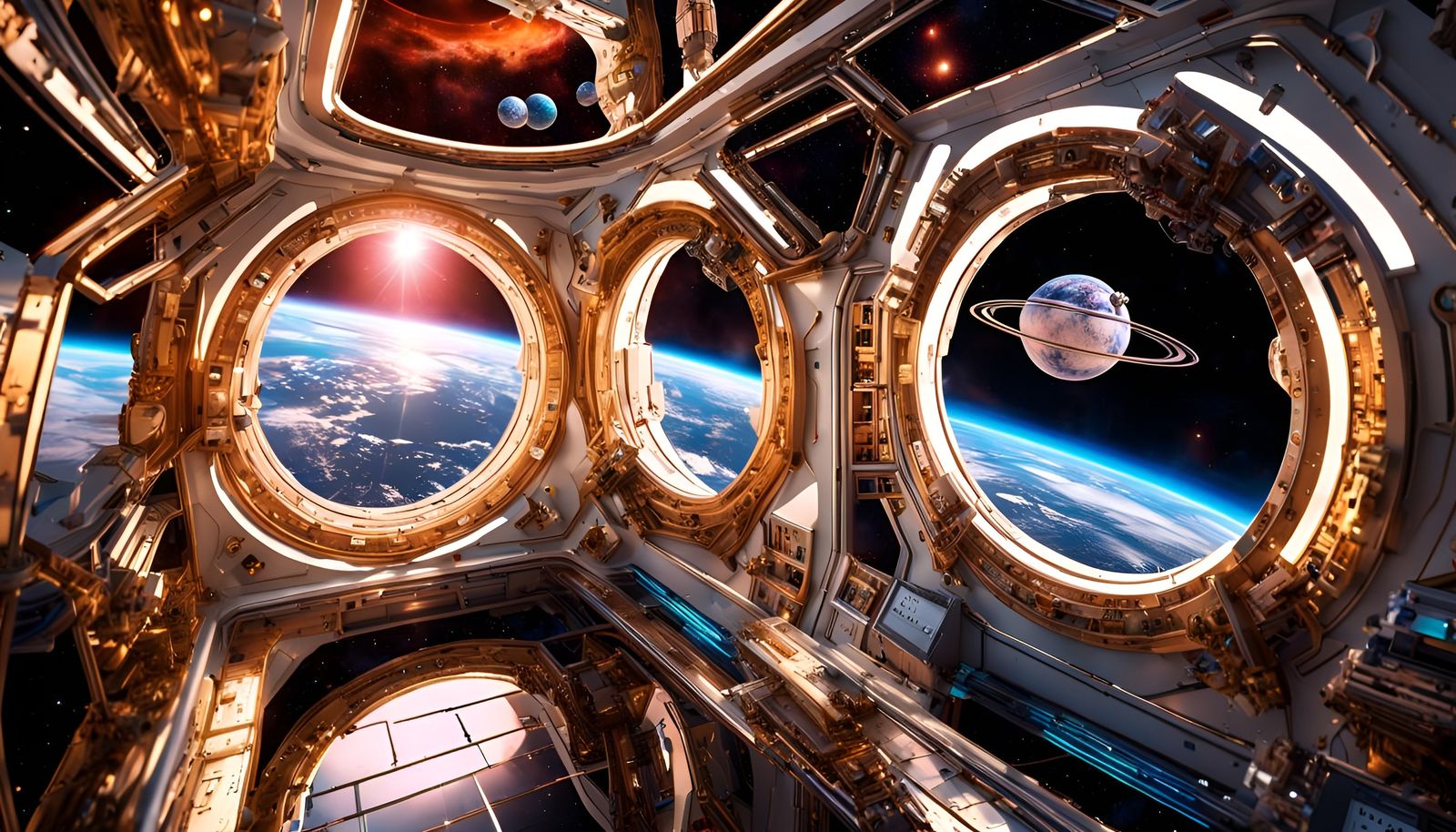 Luxurious Spacestation Design in Orbit, 3D Render
