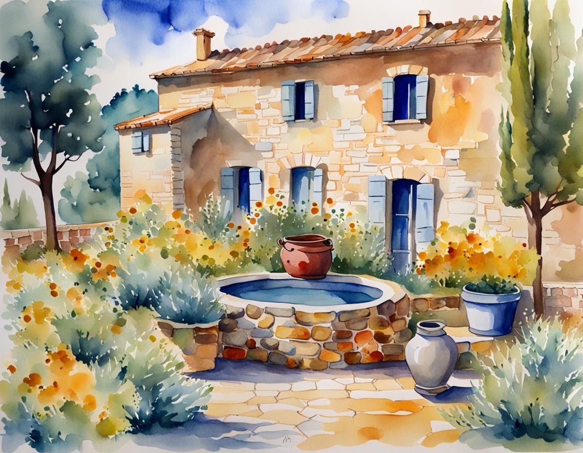 Charming Provençal Farmhouse in Watercolor Style