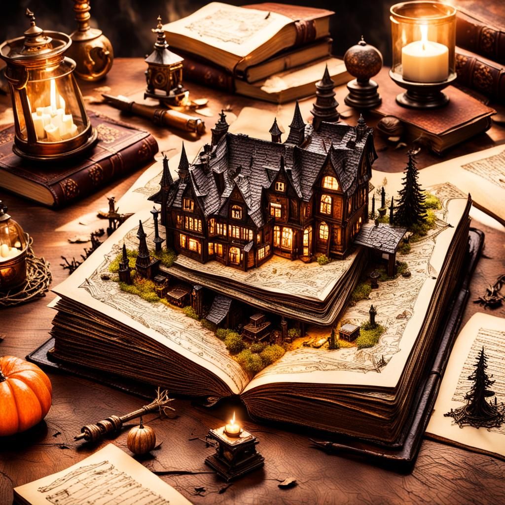 Magical World Emerging from Spell Book in 3D Digital Art