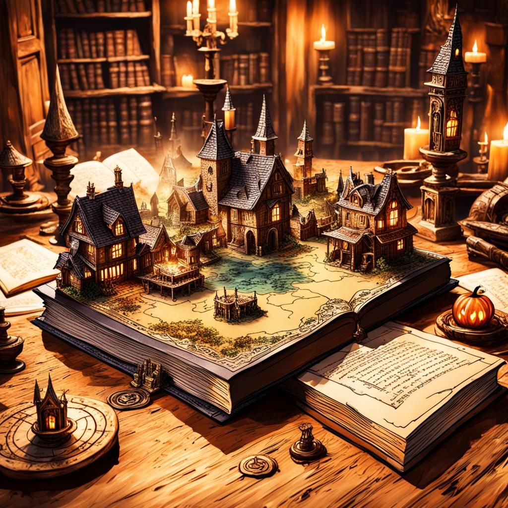 Magical World Emerges from Spellbook: 3D Digital Art