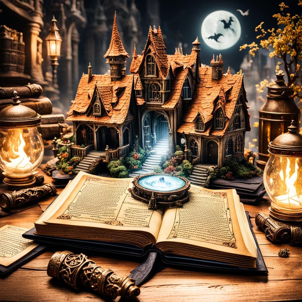 Magical World Emerges from Spell Book: 3D Digital Art