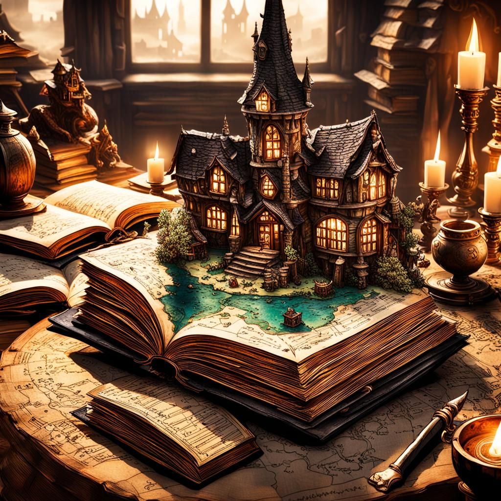 Magical World Emerges from Spellbook: 3D Digital Art