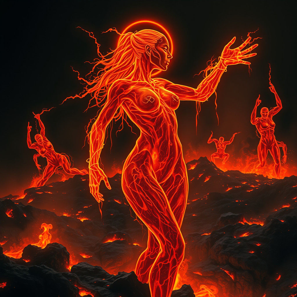 Lava Woman in a Surreal Biomechanical Style