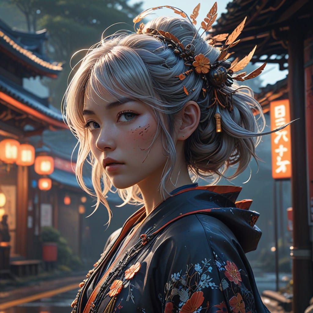 Japanese Girl in Traditional Fantasy Village