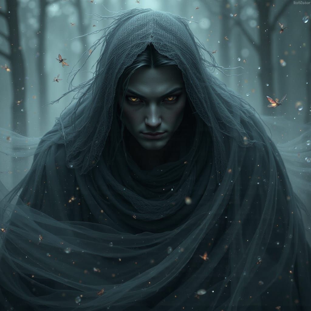 Mist Shrouded Figure in Dark Room: Surrealist Art