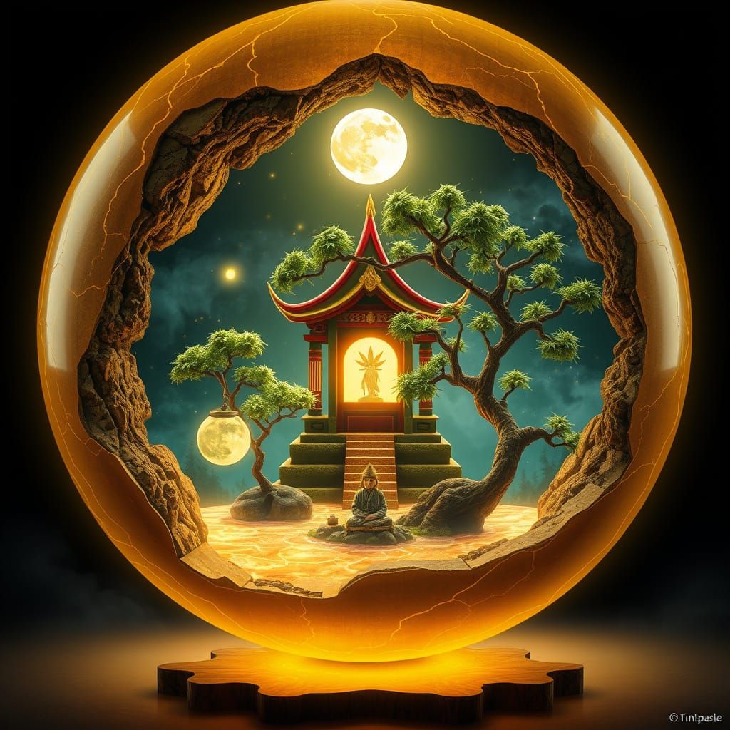 Kintsugi Cannabis Temple with Golden Resin Veins