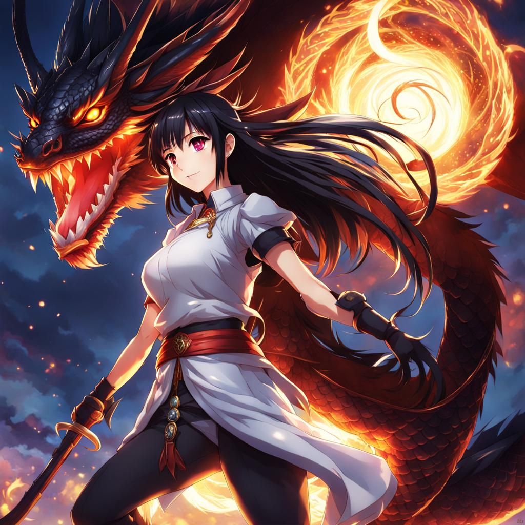 Anime Dragon Girl with Dramatic Lighting