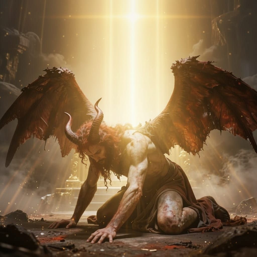 Satan Submitting to Jesus in Divine Light