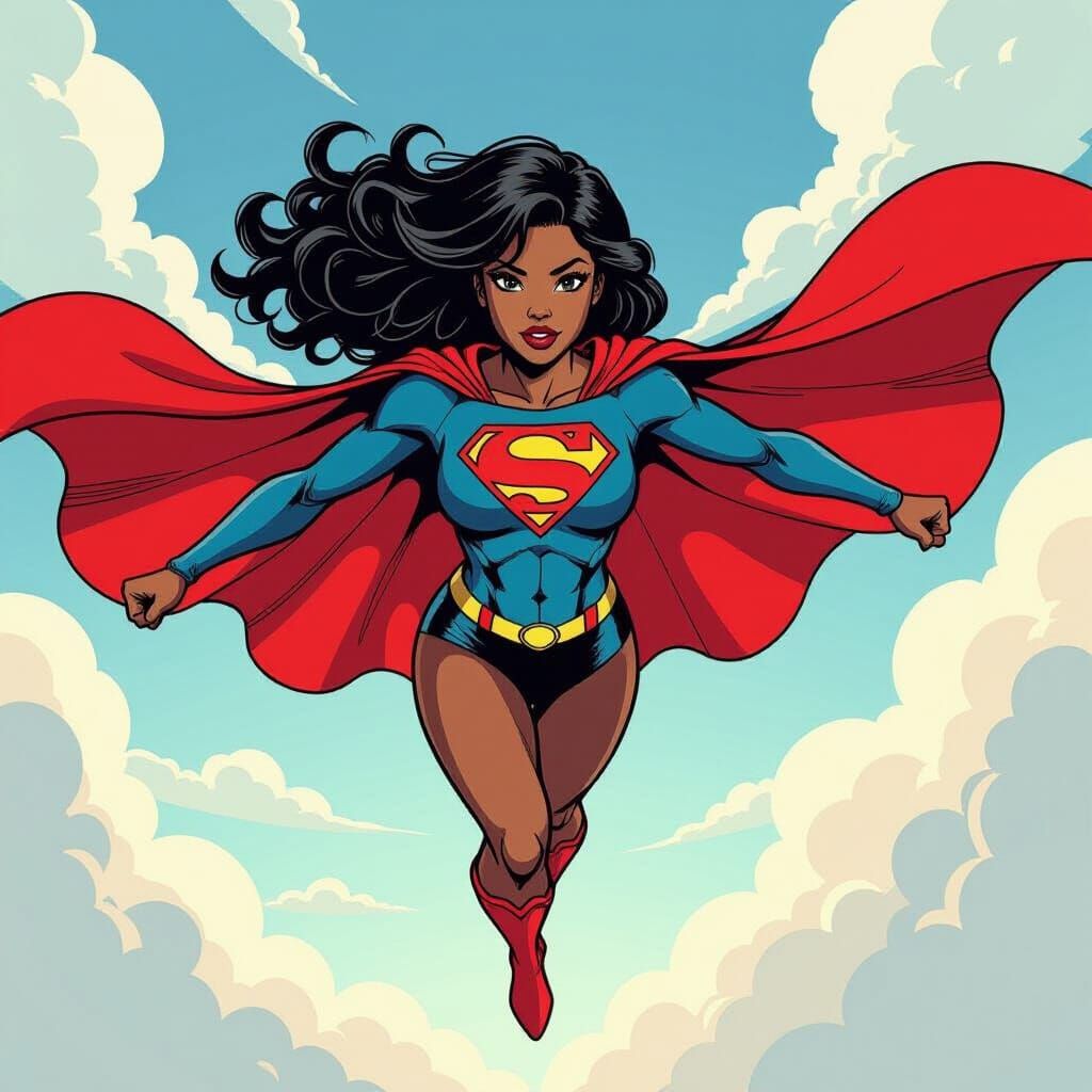 Black Supergirl in Frank Miller Anime Style