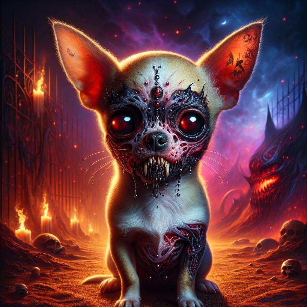 Chihuahua's Grotesque Transformation: A Dark Concept Art