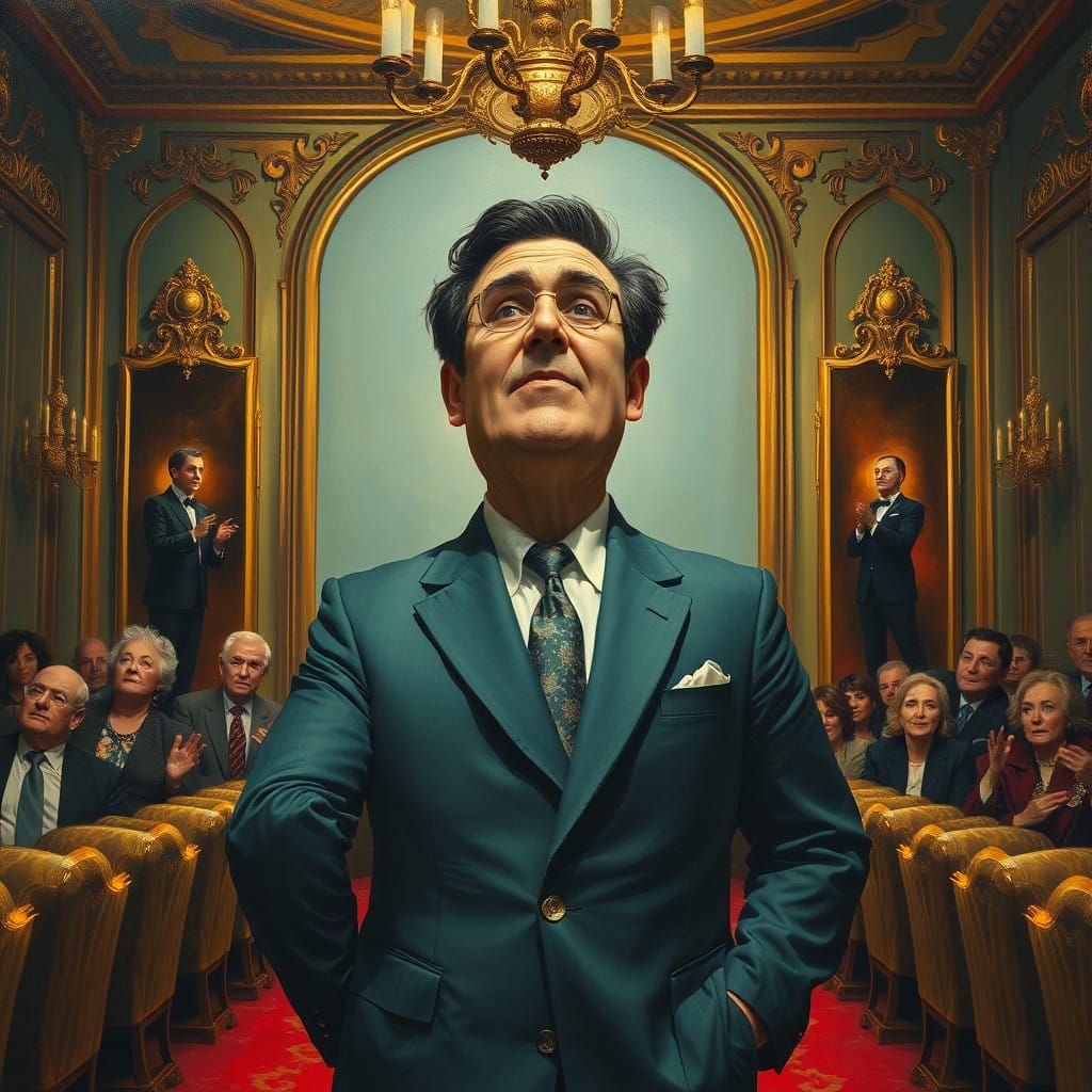 Confident Figure in Opulent Gilded Room