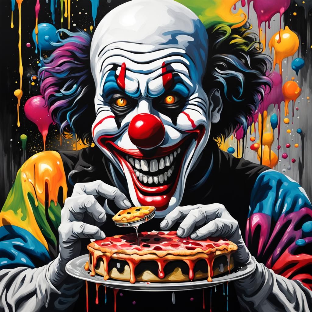 Melting Clown Face with Pie Monster in Graffiti Style