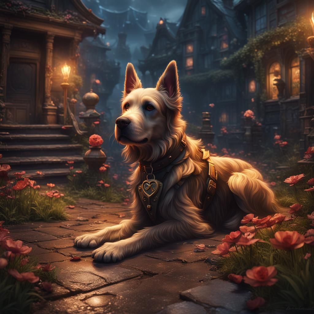 Dog Memorial Art: Matte Painting in Deep Color