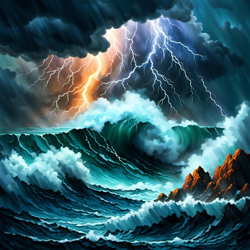 Turbulent Sea Above Clouds: Digital Matte Painting