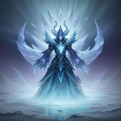 Ice Creature Amidst Arctic Mists and Aurora Borealis