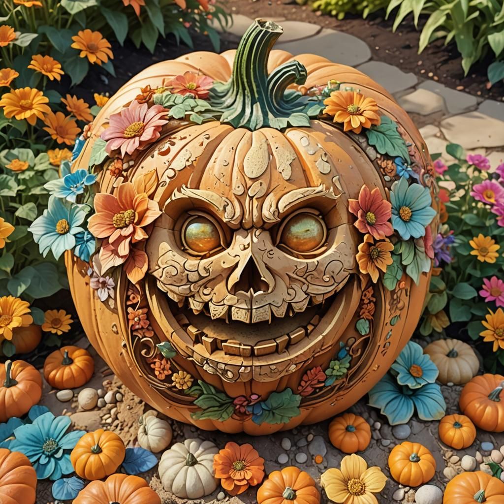 Vibrant Anime Pumpkin Carving in Manga Garden