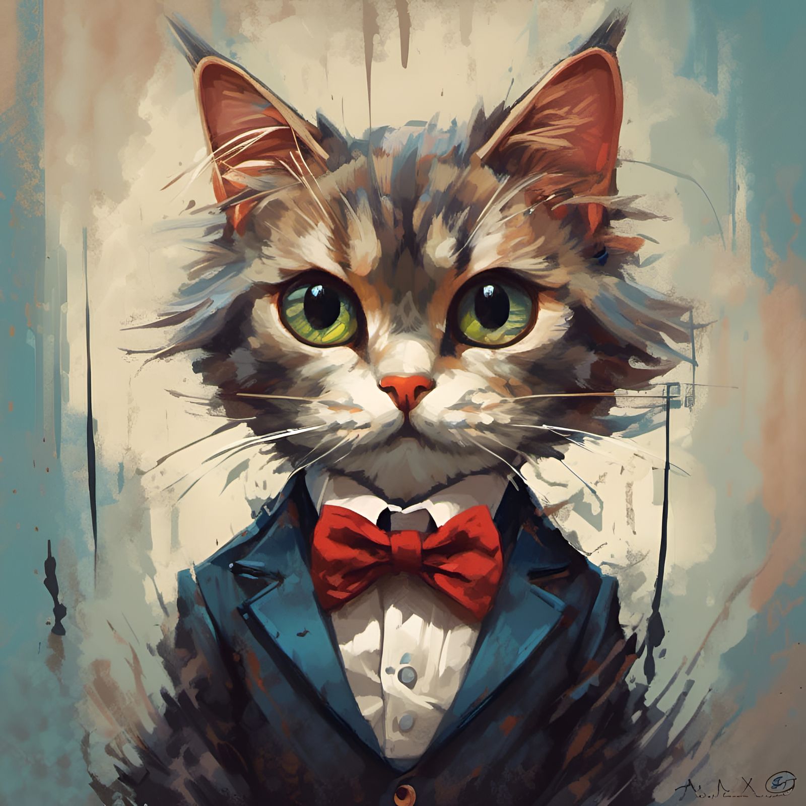 Cat in Tuxedo: Digital Illustration by Awwchang