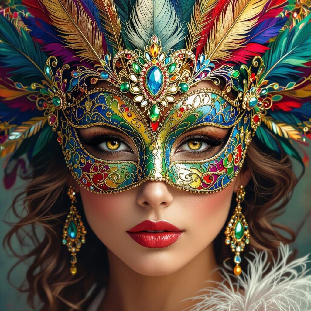 Masked Woman in Art Nouveau Style