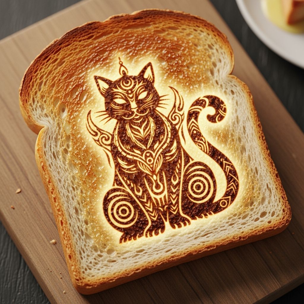 Mystical Feline Deity Burned on Toast