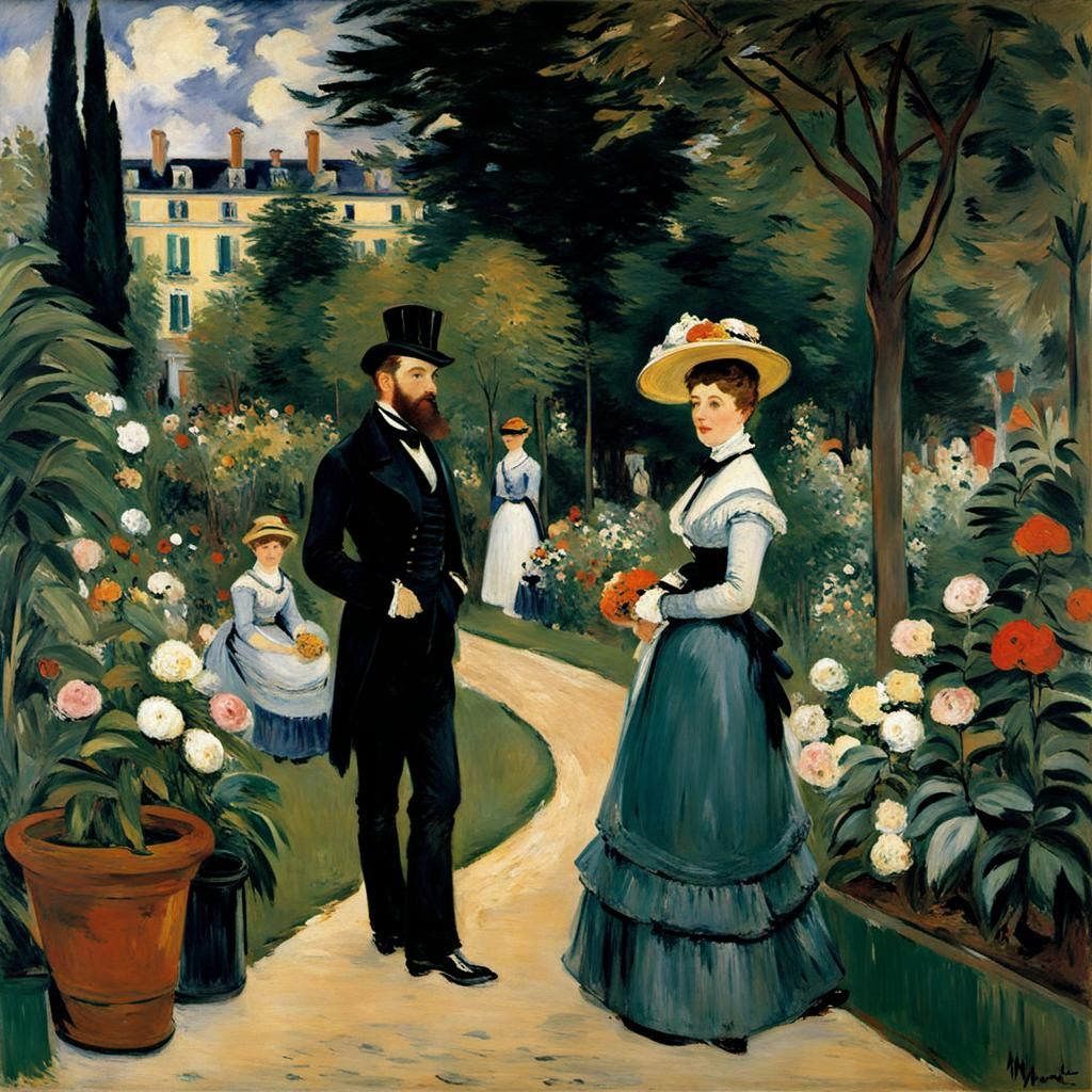 Impressionistic Garden Scene in Manet Style