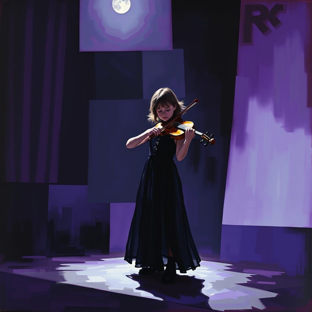 Girl Playing Violin in Cubist Style