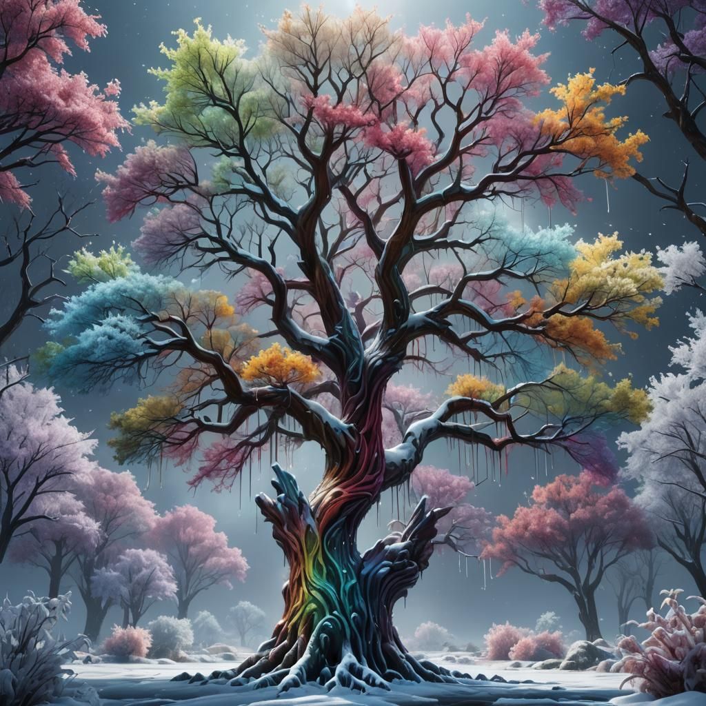 Iced Rainbow Tree: Detailed Matte Painting