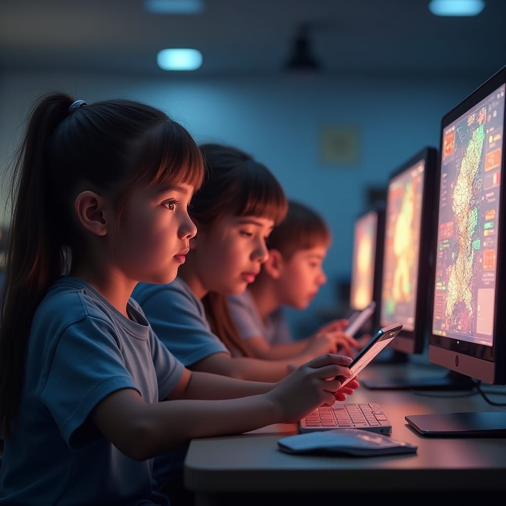 Students Engage with Digital Learning in Vibrant Classroom A...