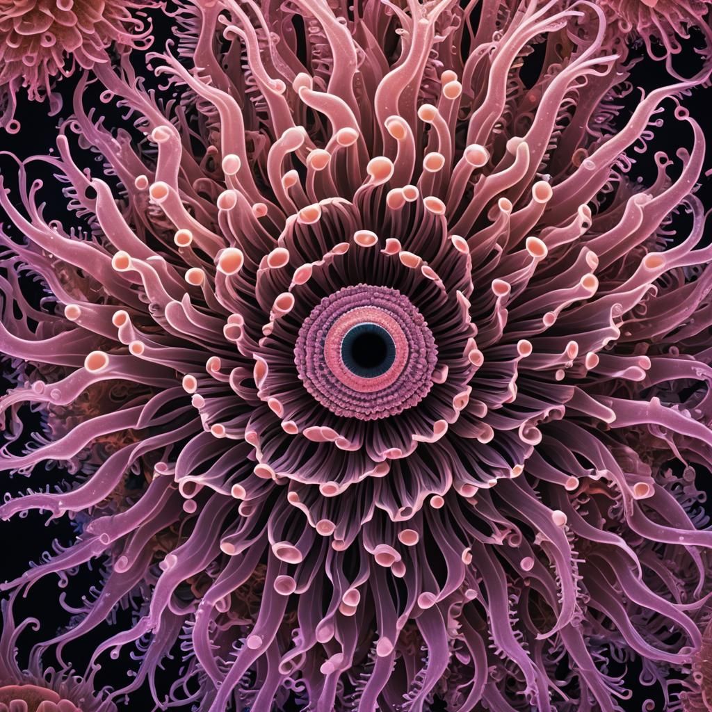 Bioluminescent Sea Anemone with Clownfish in Fractal Art Sty...