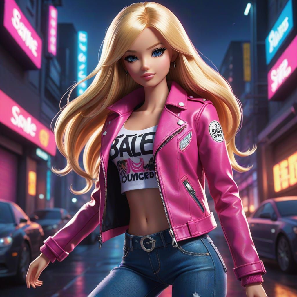 Anime-Inspired Barbie in Dark Pink Biker Jacket