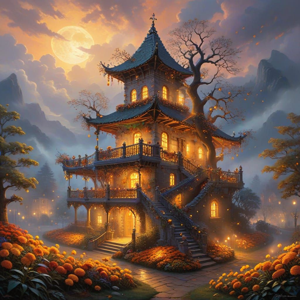 Ethereal Day of the Dead Christmas Tree with Skulls and Mari...