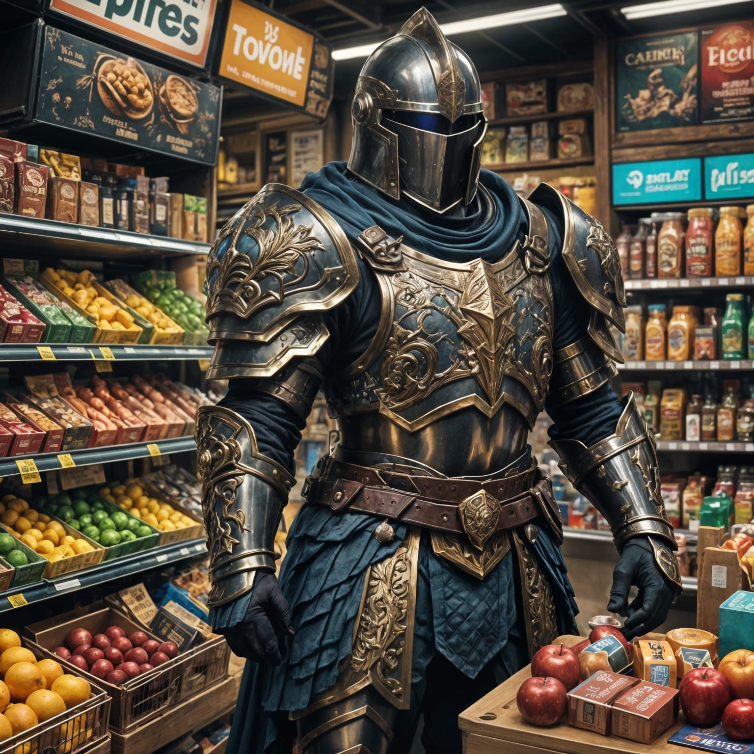 Epic Champion Knight Behind Convenience Store Counter