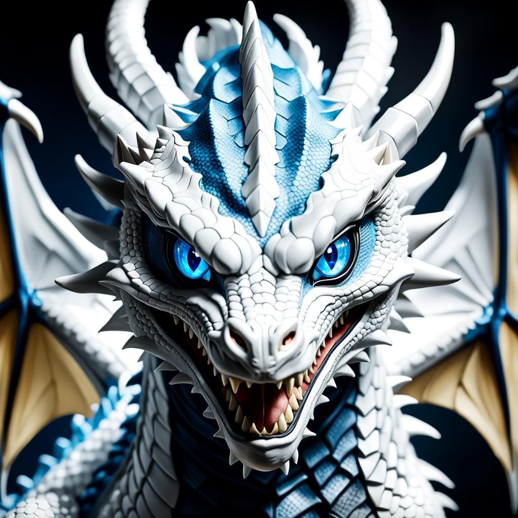 Hyper-Realistic White Dragon with Blue Eyes