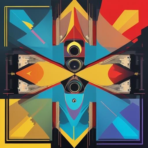 Geometric Bauhaus Pop Art Screen Print in Triadic Colors