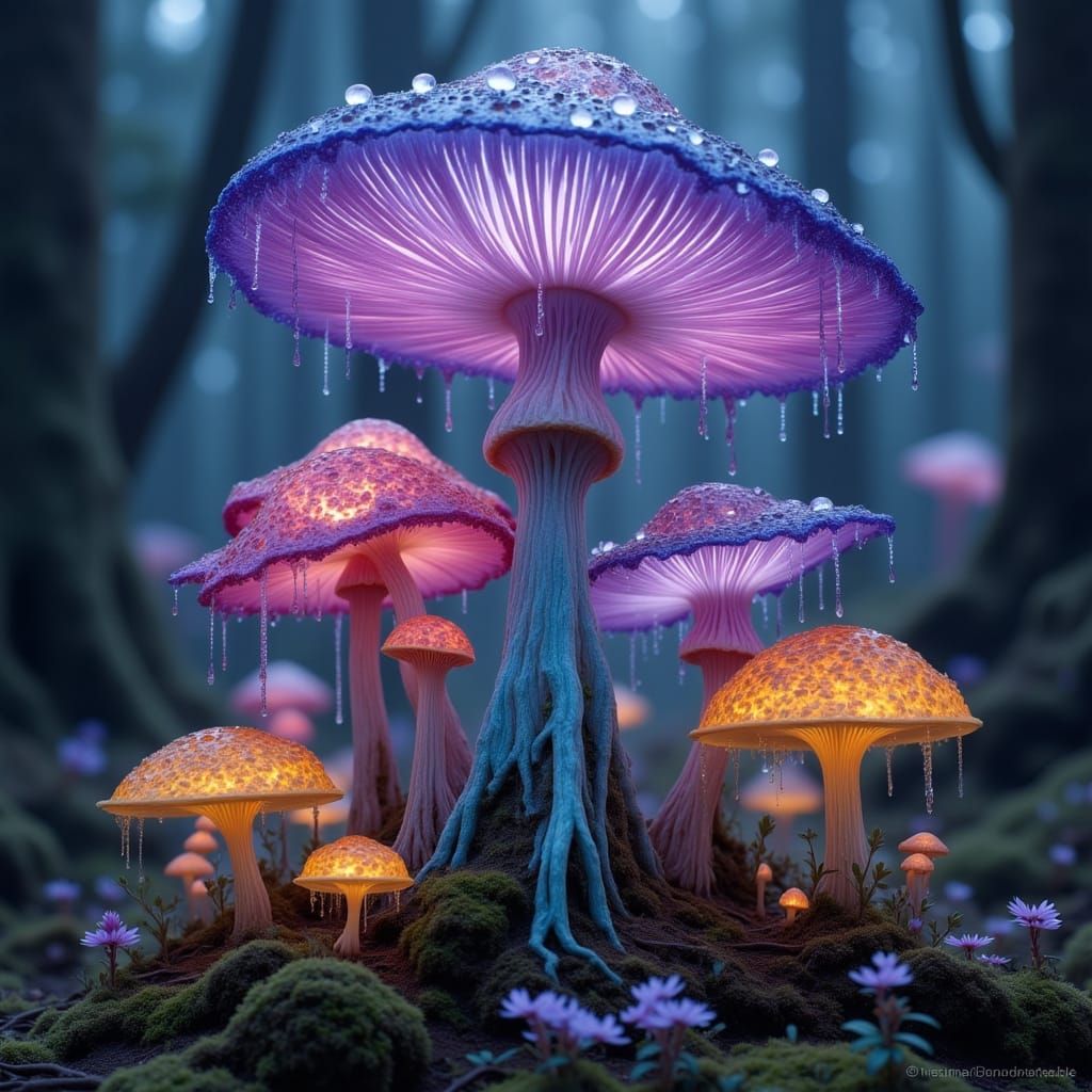 Whimsical Forest: Vibrant Mushrooms in Magical Realism