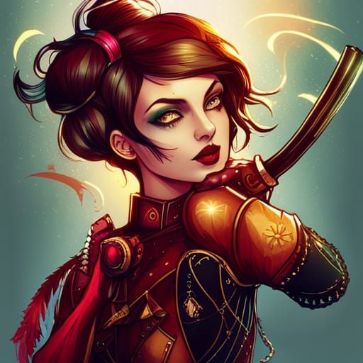 Steampunk Harley Quinn Digital Painting with Luminous Colors