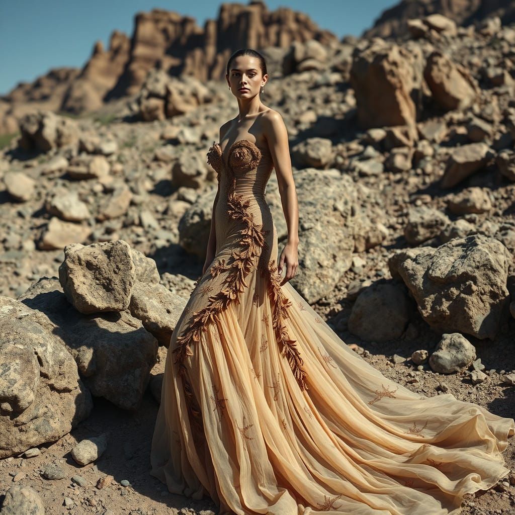 Earth-Toned Haute Couture Fashion Art