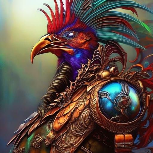 Futuristic Rooster Portrait in Cyberpunk Steampunk Style