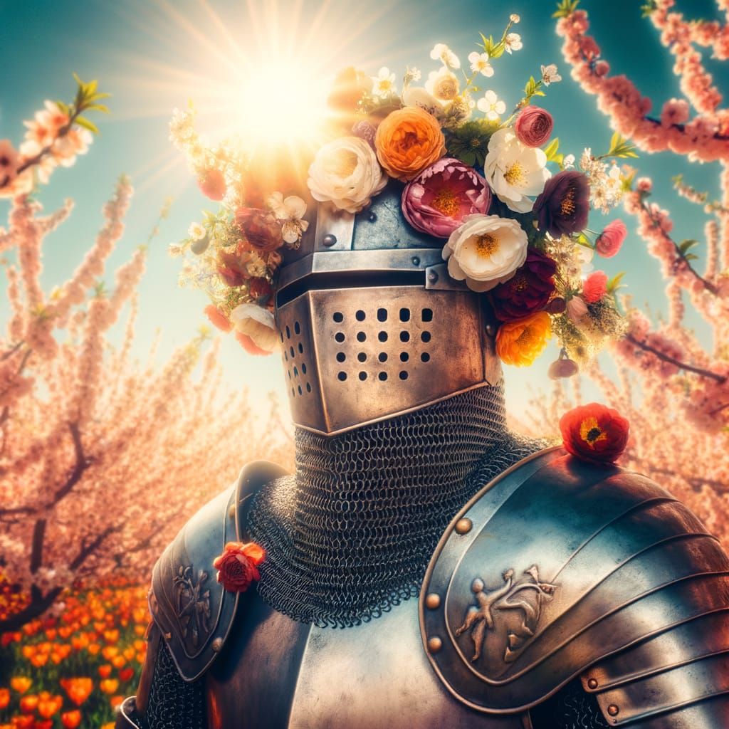 Crusader Knight with Flowers on a Spring Day