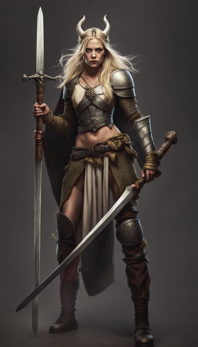 Viking Princess Confronts Goblin Rogues in Grimdark Style