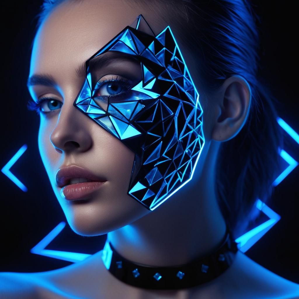 Neon Diamond Woman Portrait in 3D