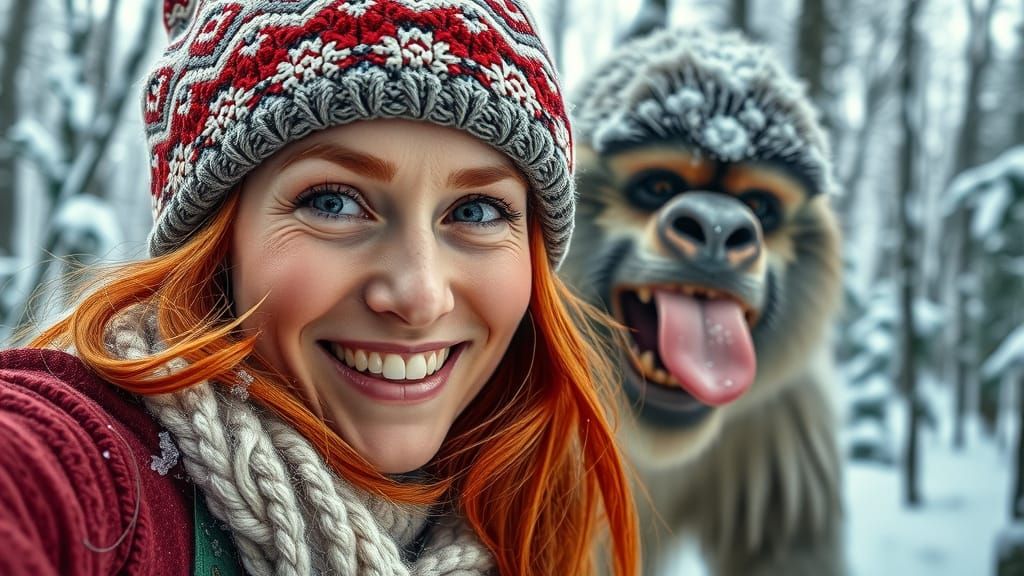 Radiant Red Haired Queen Smiles in Winter Wonderland