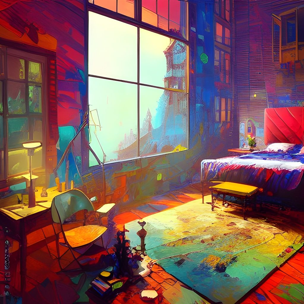 Loft Bedroom: Detailed Oil Painting in HDR
