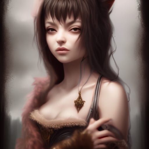Hyperdetailed Cat Girl in Dark Fantasy Style