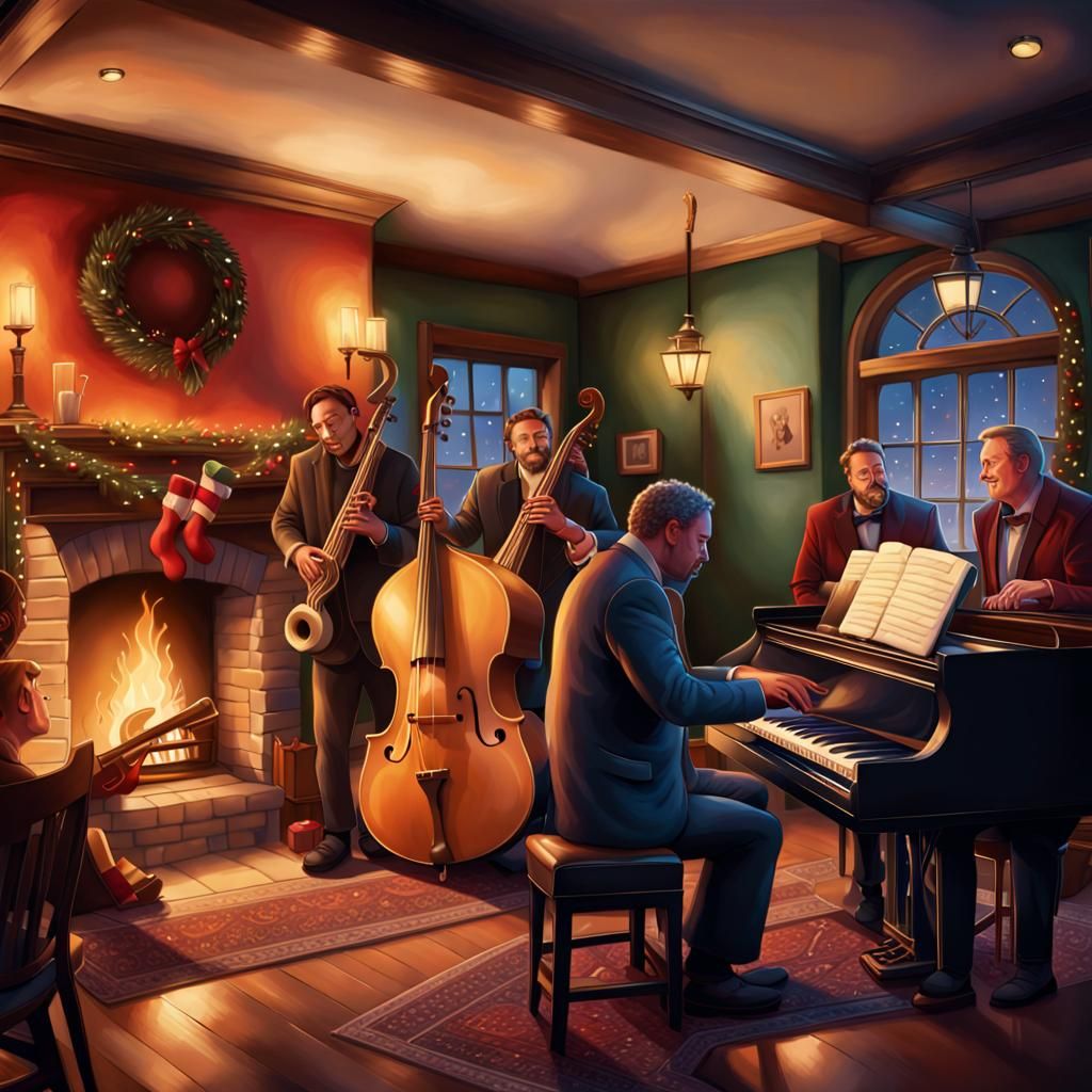 Christmas Jazz in Cozy Pub: Splash Art Style