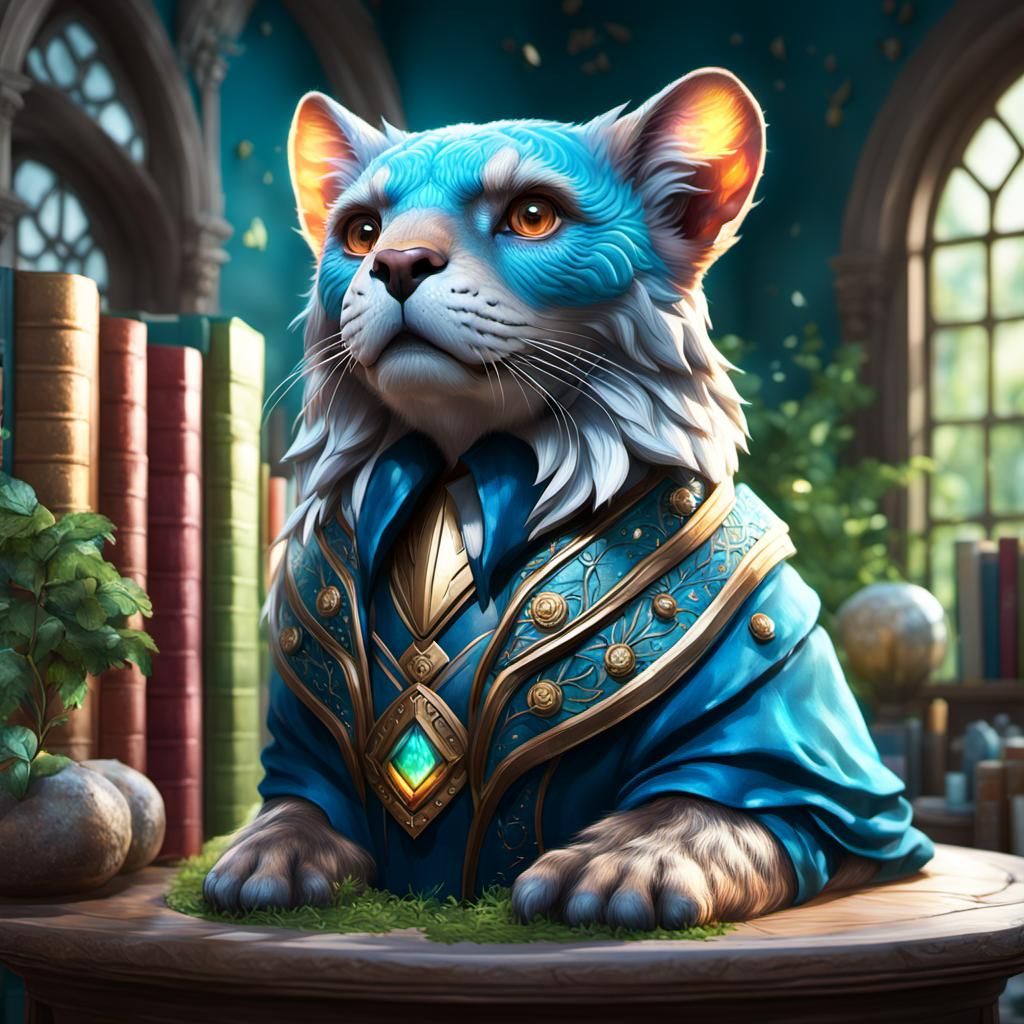 Hyperrealistic Magical Animals in Garden Library