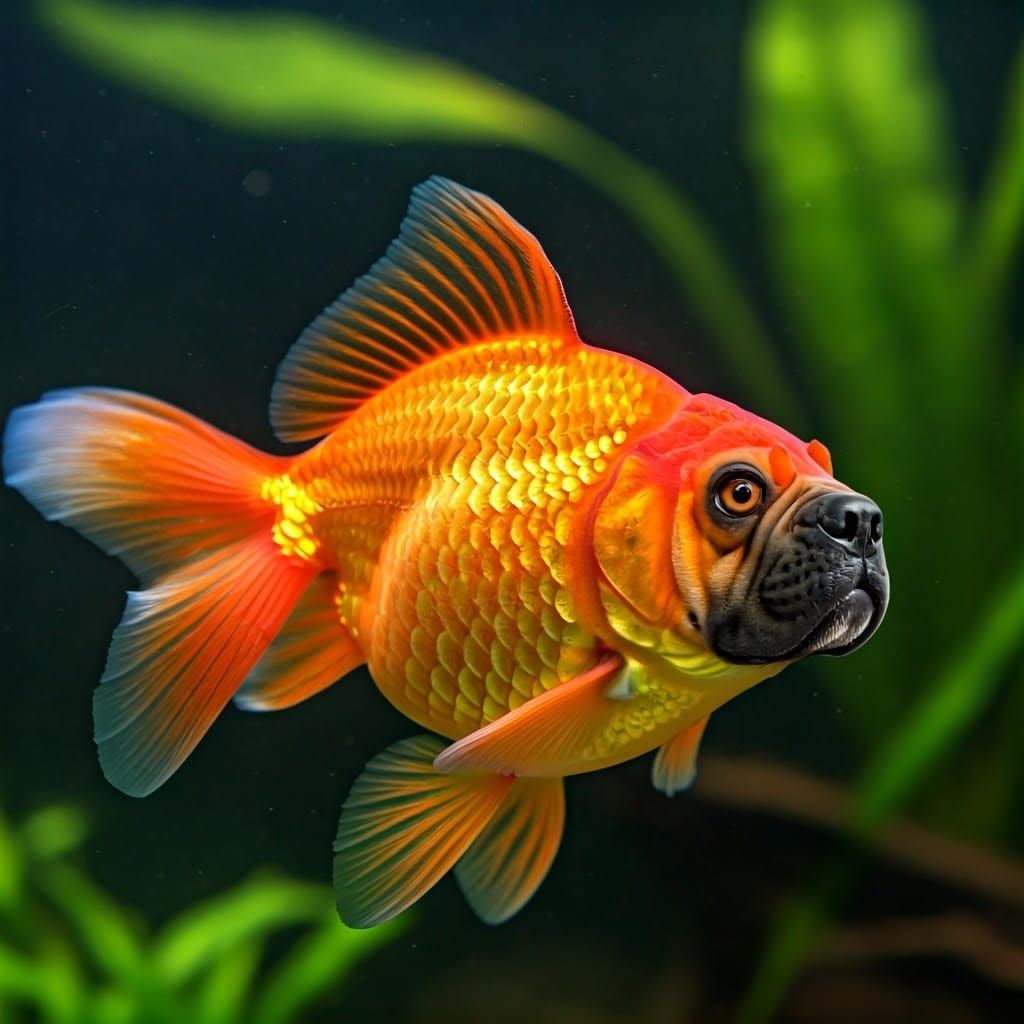Hybrid Boerboel-Goldfish in Crystalline Tank