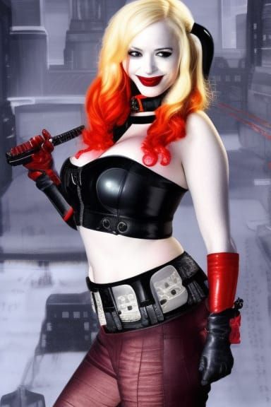 Christina Hendricks as Harley Quinn oil on canvas detailed matte painting intricately detailed hyperdetailed