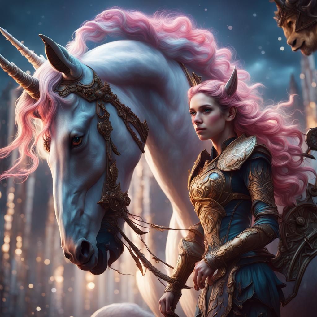 Fantastical Unicorn Girl in Detailed Matte Painting