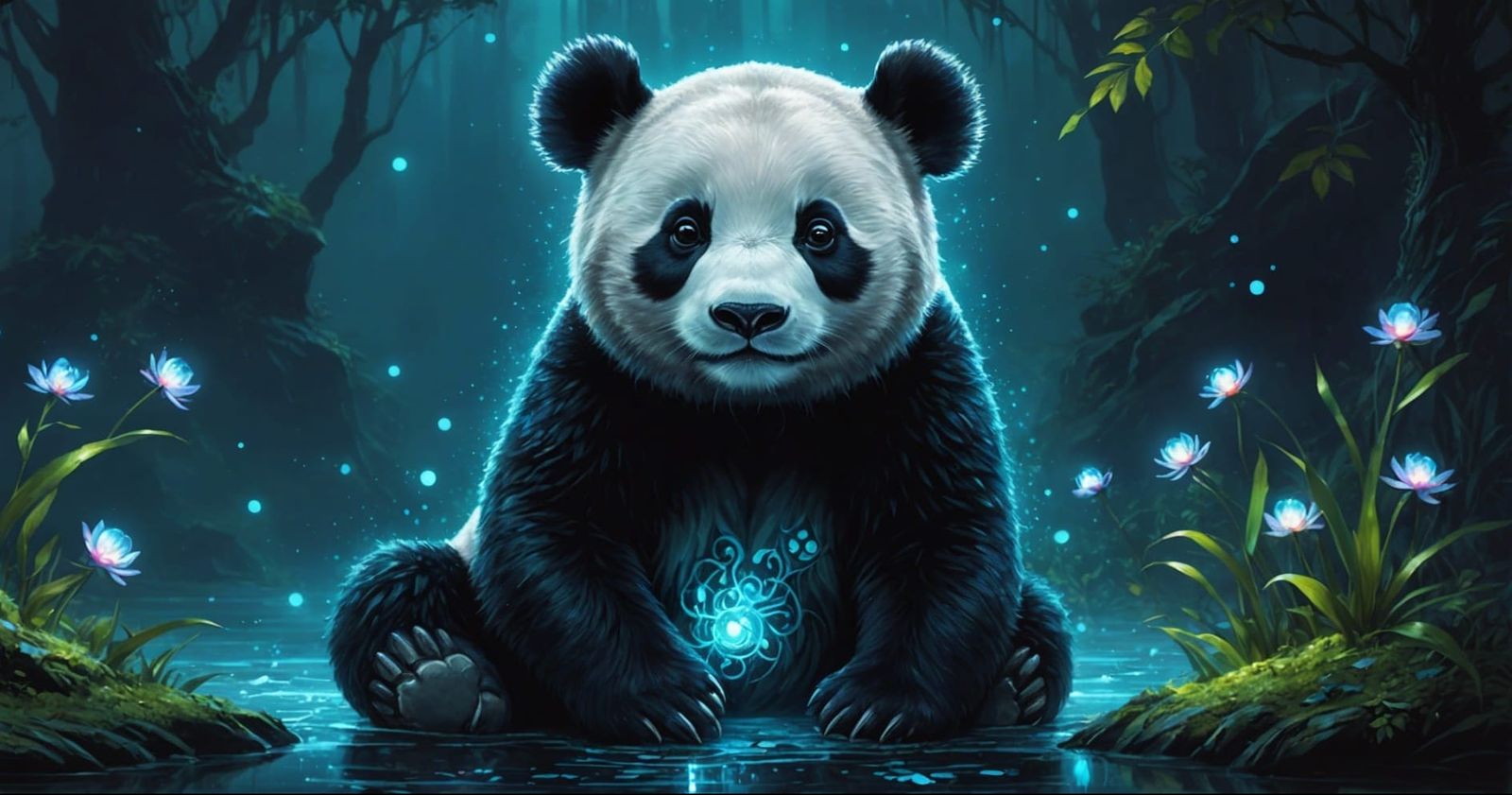 Bioluminescent Panda in a Dark Fantasy Oil Painting