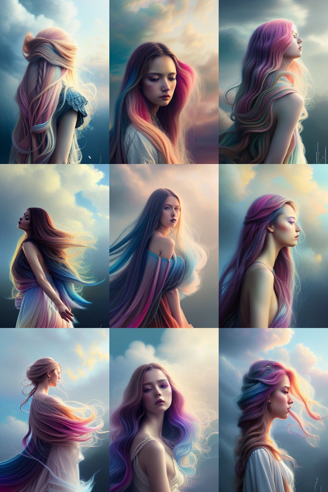 Girl with Cloud Hair: Hyperrealistic Digital Art